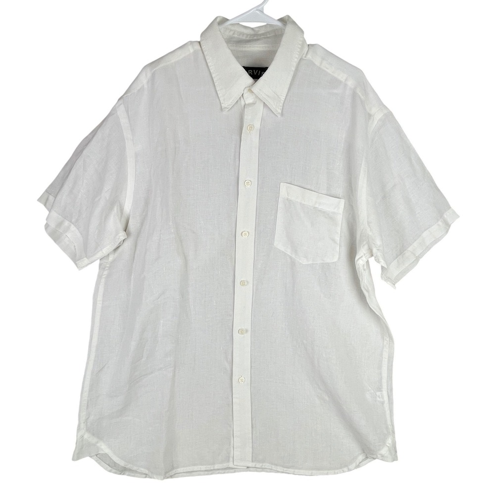 Orvis Button Down Shirt Mens XL White 100% Linen Short Sleeve 0R8X